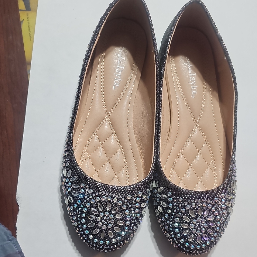 Elegant Sophia Taylor Black Rhinestone Flats